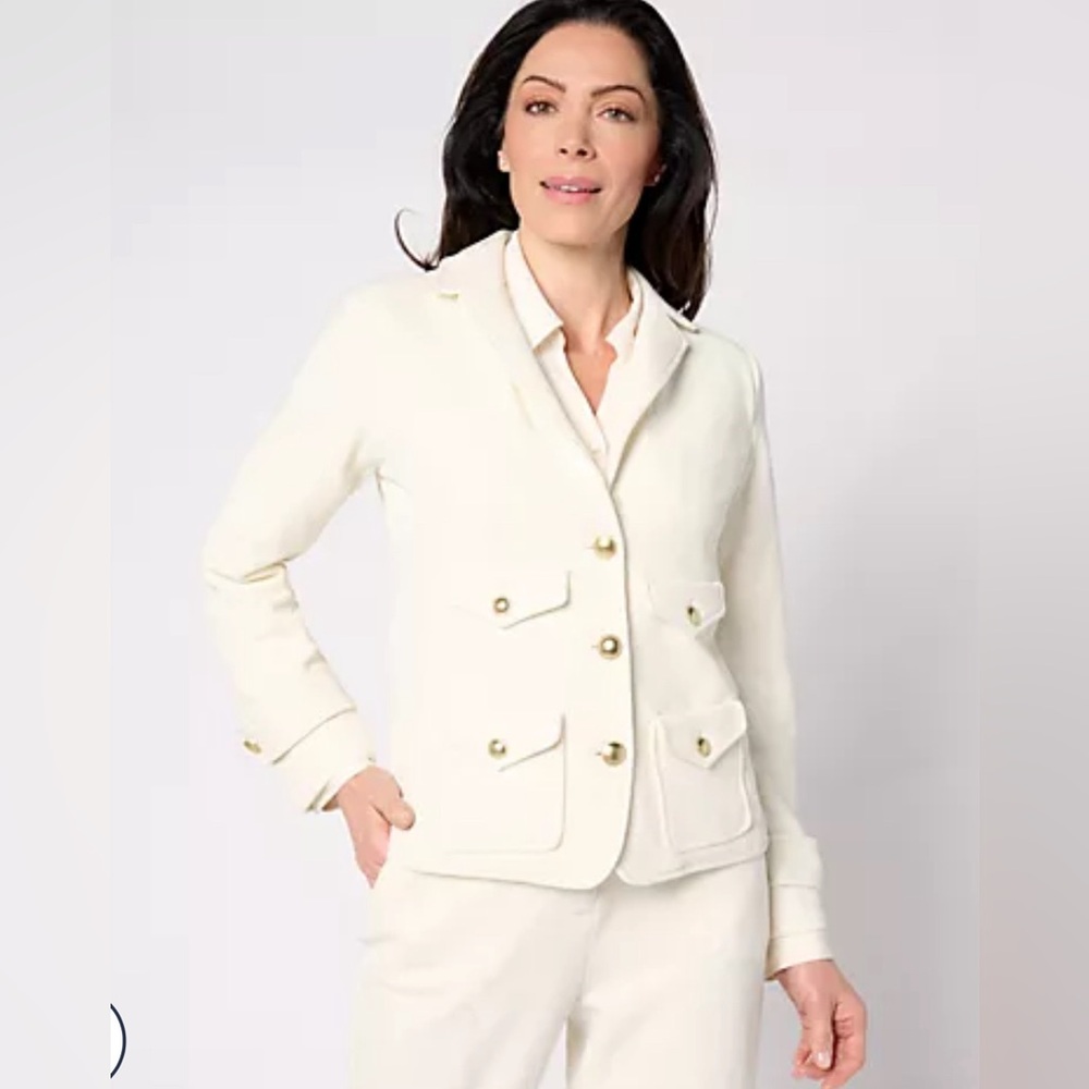 Joan Rivers Ivory Red Carpet Stretch Pique Button-Front Blazer size XS